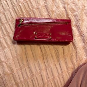 Kate Landry Shiny Hot Pink Women's Zip Clutch Wallet with Gold Hardware